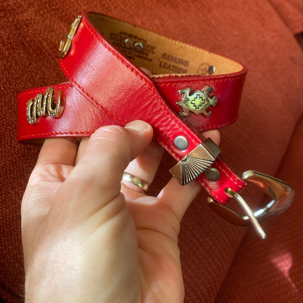 Vintage Silver Creek Collection Genuine Leather Red Studded Belt